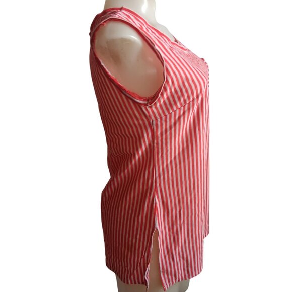 Vintage 70's Large Sleeveless Top Red & White Candy Stripe Womens Pocket Stretch - Picture 3 of 7